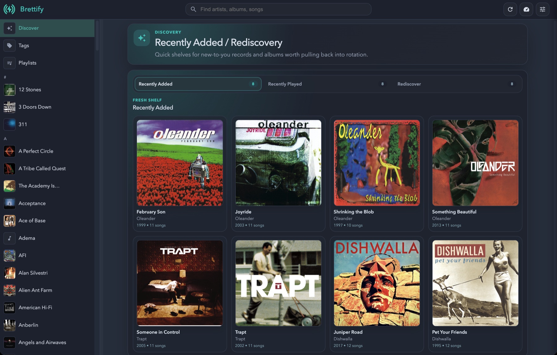 Casto web app showing Recently Added and Rediscovery shelves